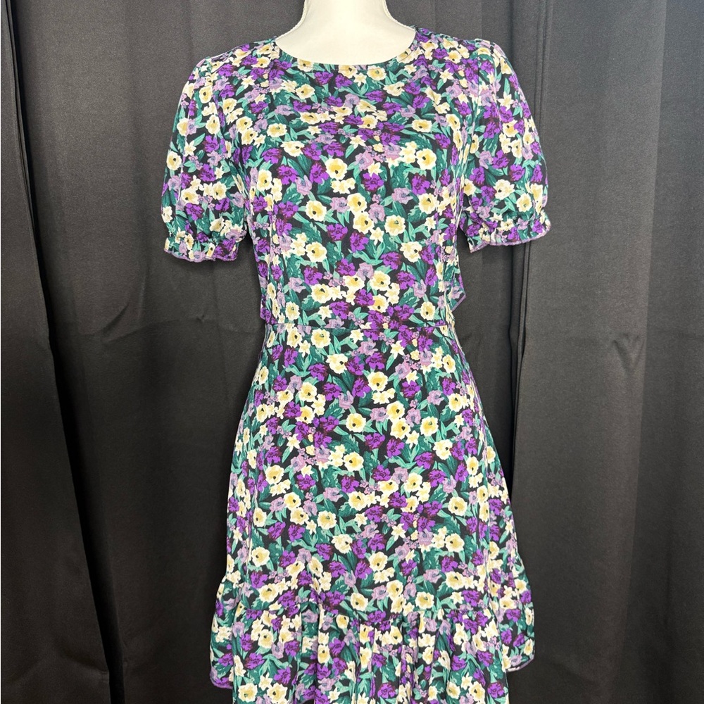 SHEIN Purple and Green Floral Midi Dress